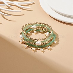 Ensemble de bracelets extensibles en perles d'aventurine verte naturelle et de laiton de style 5pcs 5&nbsp;BJEW-JB08870-03