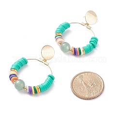 Orecchini pendenti con anello grande con avventurina verde naturale e argilla polimerica&nbsp;EJEW-TA00075-05