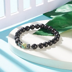 Braccialetto elasticizzato con perline rotonde in ematite sintetica e legno naturale e diaspro imperiale (tinto).&nbsp;BJEW-JB07924