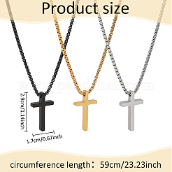3 collier pendentif croix en acier inoxydable 3 couleurs avec chaînes à mailles carrées&nbsp;NJEW-AN0001-76