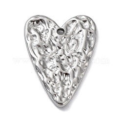 304 Stainless Steel Pendants, Textured, Heart Charm, Stainless Steel Color, 26x19x2mm, Hole: 1.8mm