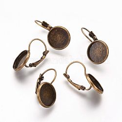 Accessoires dormeuses d'oreilles en laiton, sans nickel, bronze antique, environ 13~14 mm de large, Longueur 25~27mm, s'adapter pour 12 mm cabochons