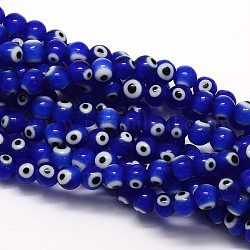 Handgefertigte Murano bösen Blick runde Perle Stränge, Blau, 10 mm, Bohrung: 1 mm, ca. 39 Stk. / Strang, 14.96 Zoll