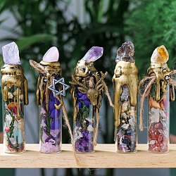 混合天然宝石チップ願いボトル  レイキエネルギーストーンのディスプレイ装飾  瞑想を癒すために  100~110mm
