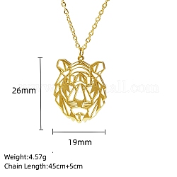 Véritable collier pendentif en acier inoxydable plaqué or 18 carat, animaux en origami, tigre, 17.72 pouce (45 cm), pendentif: 26x19 mm