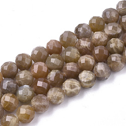 Natürliche sunstone Perlen Stränge, facettiert, Runde, 7.5~8x8 mm, Bohrung: 1 mm, ca. 25 Stk. / Strang, 7.48 Zoll