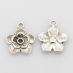 Tibetischer Stil Blume Anhänger Fassungen für Strasssteine, Antik Silber Farbe, Bleifrei und cadmium frei, 20x17x3 mm, Bohrung: 2 mm