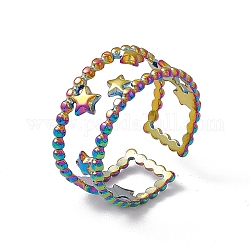 Placcatura ionica (ip) 304 anello a polsino aperto da donna con stelle in acciaio inossidabile a doppia linea, colore arcobaleno, misura degli stati uniti 7 1/4 (17.5mm)