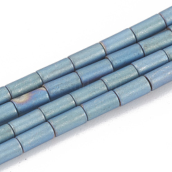 Chapelets de perles en hématite synthétique sans magnétiques, Style mat, colonne, bleu plaqué, 4x2mm, Trou: 0.8mm, Environ 90 pcs/chapelet, 15.7 pouce