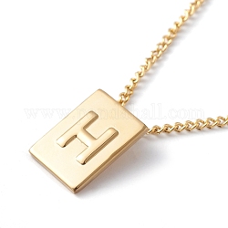 Collana con pendente rettangolare in acciaio al titanio con lettera iniziale per uomo donna, oro, letter.h, 18.11~18.5 pollice (46~47 cm)