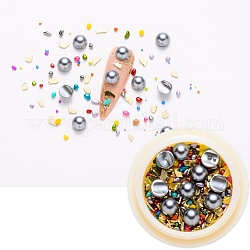 Accessoires nail art de décoration, avec des cabochons de perles d'imitation en plastique ABS et des perles de verre, puce et demi-rond, grises , 6x4mm et 0.5~5x0.5~3x0.5~3mm et 2~5x1~5x0.5mm