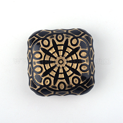 Perline acrilico cuboide di placcatura, metallo dorato allacciati, nero, 31.5x31.5x15.5mm, Foro: 2 mm, circa 50pcs/500g