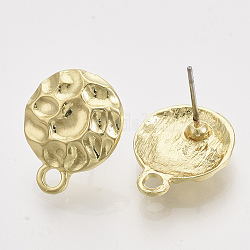 Accessoires de clous d'oreilles en alliage, avec épingles et boucle en acier, plat rond, or clair, 17x13.5mm, Trou: 2mm, pin: 0.7 mm