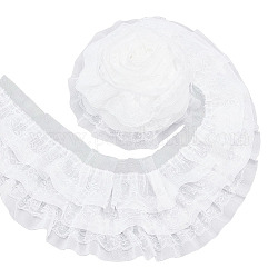 Ribete de encaje de flor de gasa plisada de 3 capa benecreat, cinta de poliéster para hacer joyas, Accesorios de la ropa, blanco, 5-1/8 pulgada (130 mm), alrededor de 2.73 yarda (2.5 m) / caja
