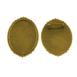 Supports broche de style tibétain ovales, avec des épingles de la barre de dos de fer, Sans cadmium & sans nickel & sans plomb, Or antique, Plateau: 40x30 mm, 49x35x7mm