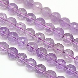 Hebras de perlas redondas de amatista naturales, facetados, 9mm, agujero: 1 mm, aproximamente 44 pcs / cadena, 15.7 pulgada