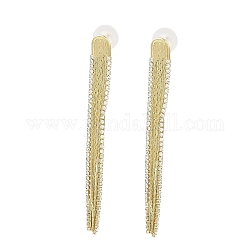 Cubic Zirconia Chains Tassel Earrings, Brass Dangle Stud Earrings, Golden, 83x8.5mm