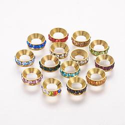 Perle distanziali in ottone con grado un cristallo di rocca, rotondo e piatto, colore misto, colore misto, 9x4mm, Foro: 4 mm