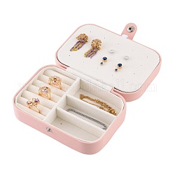 PU кожа коробки ювелирных изделий, портативный кейс для хранения ювелирных изделий, для кольца серьги колье, прямоугольные, розовые, 16x11.6x5.8 см