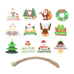 Decorazioni pendenti grandi in carta a tema natalizio, ornamento da appendere in corda di canapa, forme misto, ciondoli:49~62x47~61x0.3mm, 12 pc / set