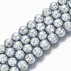 Brins de perles de pierre de lave naturelle galvanisées, ronde, cahoteuse, bleu acier clair, 8.5mm, Trou: 1mm, Environ 47 pcs/chapelet, 15.35 pouce (39 cm)