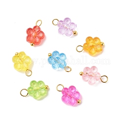 Transparent Acrylic Pendants, with Brass Finding, Flower, Golden, 13x8.5x3.5mm, Hole: 2mm