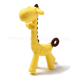 Pendentifs en silicone écologique de qualité alimentaire girafe, perles à mâcher pour les jouets de dentition, Diy soins infirmiers colliers faisant, jaune, 135x47x88.5mm, Trou: 7mm
