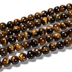 Klasse ab natürliche Tigerauge runde Perlen Stränge, 8~8.5 mm, Bohrung: 1 mm, ca. 47 Stk. / Strang, 15.5 Zoll