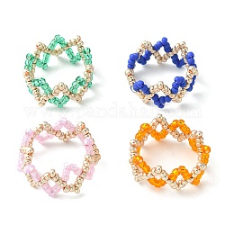 Glass Seed Braided Beaded Wave Finger Ring, Mixed Color, Inner Diameter: 12.7~14mm