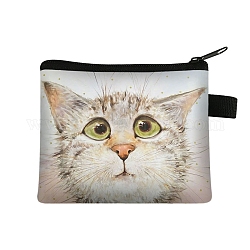 Lindo gato carteras con cremallera de poliéster, monederos rectangulares, monedero para mujeres y niñas, whitesmoke, 11x13.5 cm