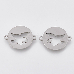 201 Stainless Steel Links connectors, Laser Cut Links, Flat Round with Bird, Stainless Steel Color, 16x20x1mm, Hole: 1.5mm
