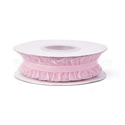 Polyester Organza Ribbon, Pleated Ribbon, Ruffle Ribbon, Pink, 1 inch(25mm), about 50yards/roll(45.72m/roll)