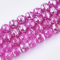 Chapelets de perles en verre transparent drawbench, style craquelé, ronde, fuchsia, 6x5.5mm, Trou: 1.4mm, Environ 140 pcs/chapelet, 30.3 pouce