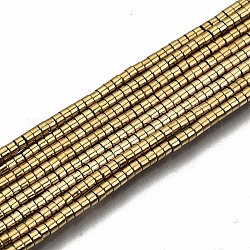 Electroplate non magnetici ematite sintetico fili di perline, colonna, placcato oro chiaro, 1.5x1mm, Foro: 0.5 mm, circa 377~383pcs/filo, 15.75 pollice ~ 15.94 pollici (40 cm ~ 40.5 cm)