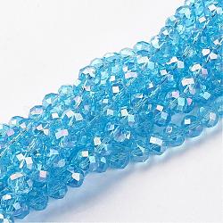 Electroplate Glass Beads Strands, AB Color Plated, Faceted, Rondelle, Deep Sky Blue, 10x7mm, Hole: 1.4mm, about 70~72pcs/strand