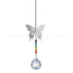 Grandes décorations de pendentif en verre, attrape-soleil suspendus, avec lien papillon en métal pour décoration de jardin, ronde, 450mm