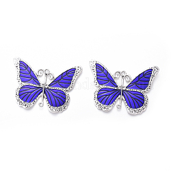 Эмали сплава большие кулоны, бабочка, античное серебро, синие, 64x86x3 мм, отверстия : 3.5 mm и 2.5 мм