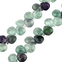 Hebras de perlas de piedras preciosas de fluorita púrpura natural, cuentas perforadas superiores, facetados, lágrima, 12x9~10x6mm, agujero: 1 mm, aproximamente 30 pcs / cadena, 11.81 pulgada