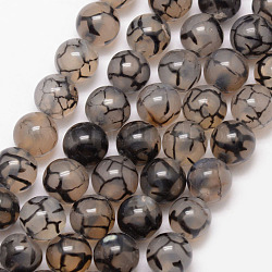 Natural Dragon Veins Agate Bead Strands, Round, Grade A, Dyed & Heated, Coffee, 14mm, Hole: 1mm, about 28pcs/strand, 15 inch