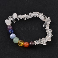 Chips et bracelets extensibles en perles de pierres précieuses naturelles chakra rond, cristal, 50~53mm