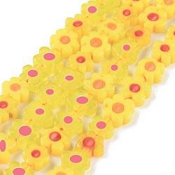 Chapelets de perle de millefiori en verre manuelles, fleur, jaune, 6.4~9x3.2mm, Trou: 1mm, Environ 56 pcs/chapelet, 15.75'' (40 cm)