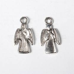 Tibetan Style Alloy Pendants, Antique Silver, Lead Free and Cadmium Free, Angel, 18.5mm long, 10mm wide, 2mm thick, hole: 2mm
