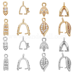 SUPERFINDINGS 16Pcs Brass Pinch Clip Bail Clasp 8 Style Cubic Zirconia Ice Pick Pinch Bails Gold Platinum Plated Bail Clasp for DIY Jewelry Making Pin: 0.7mm