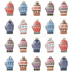 35Pcs 7 Styles Alloy Printed Pendants, Cadmium Free & Nickel Free & Lead Free, Gloves, Mixed Color, 19.5x11.5x2.5mm, Hole: 1.8mm, 5pcs/style