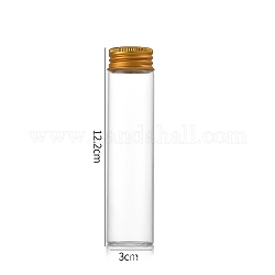 Botellas de vidrio transparente contenedores de abalorios, tubos de almacenamiento de cuentas con tapa de rosca y tapa de aluminio, columna, dorado, 3x12 cm, capacidad: 80ml (2.71fl. oz)