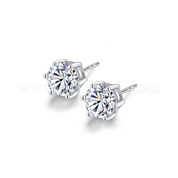 925 Sterling Silver Stud Earrings, with Cubic Zirconia, Clear, Silver