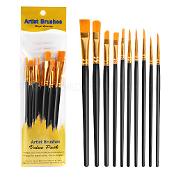 Set di pennelli in plastica per dipingere, con tubo di alluminio, per il mestiere di pittura ad acquerello ad olio fai da te, nero, 16.9~18.5cm, 10 pc / set