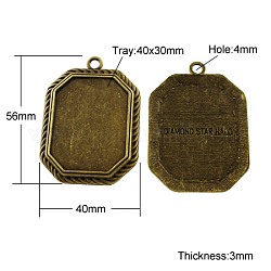 Supports de cabochon de pendentif de style tibétain, Sans cadmium & sans nickel & sans plomb, rectangle, bronze antique, longueur d'environ 56 mm ,  largeur de 40 mm, épaisseur de 3mm, Trou: 4mm, Plateau: 40x30 mm