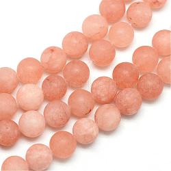 Chapelets de perle en jade blanc naturel, teinte, mat, ronde, saumon noir, 8~9mm, Trou: 1mm, Environ 46~48 pcs/chapelet, 14.9 pouce