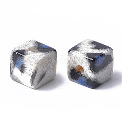 Printed Acrylic Beads, Cube, Royal Blue, 15x15x15mm, Hole: 3.5mm